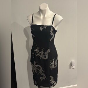 River Island Black with Gray Dragons Midi Dress